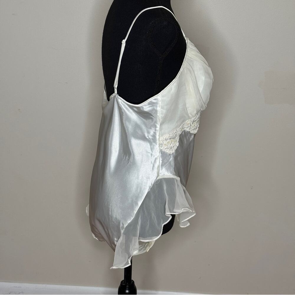 Vintage Victoria's Secret Gold Label Satin Chiffon Flutter Bridal Teddy Ivory L - Picture 3 of 7